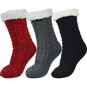 3 Pairs Women's Winter Thick Slipper Socks with Grippers Non Slip Fuzzy Socks